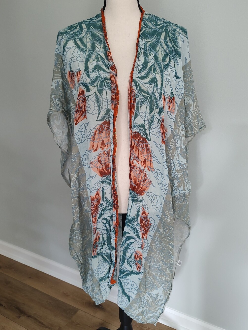 Anthropologie Arata Silent Journey Boho Green Rust Floral Kimono Cardigan OS